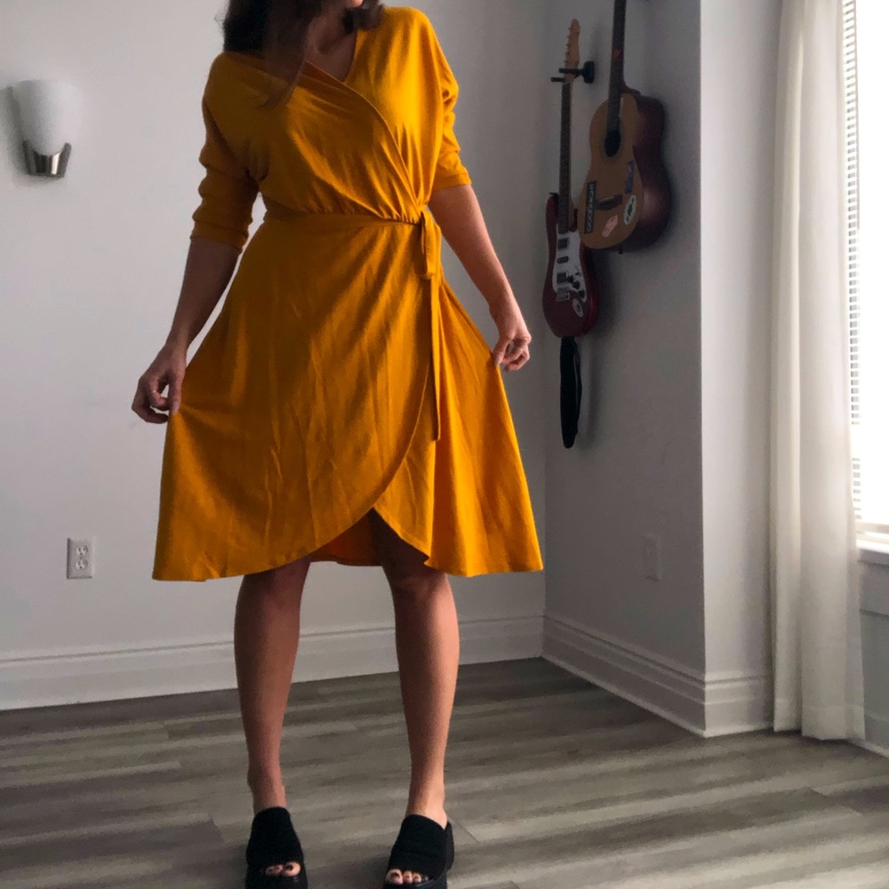 Mustard Yellow Wrap Dress